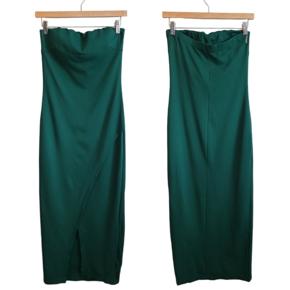 Cefian Emerald Green Midi Strapless Dress
